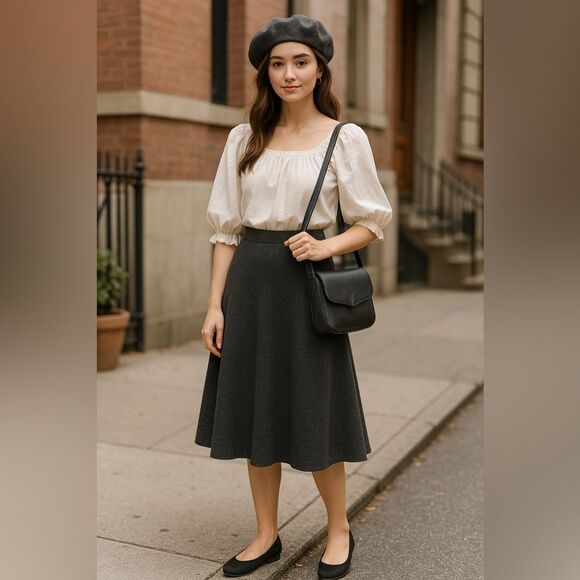 Eileen Fisher Petite Merino Wool Midi Skirt NWT | A-Line Capsule Wardrobe Medium - Picture 2 of 10